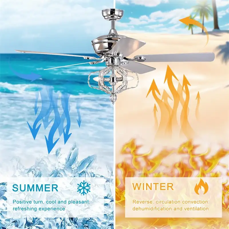 Crystal Ceiling Fan with Lights, Reversible Blades 3 Wind Speeds