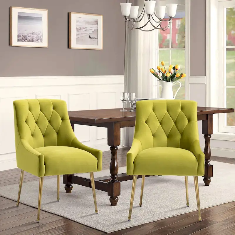 Tufted Velvet Upholstered Accent Dining Chairs Side Chairs (Set of 2)