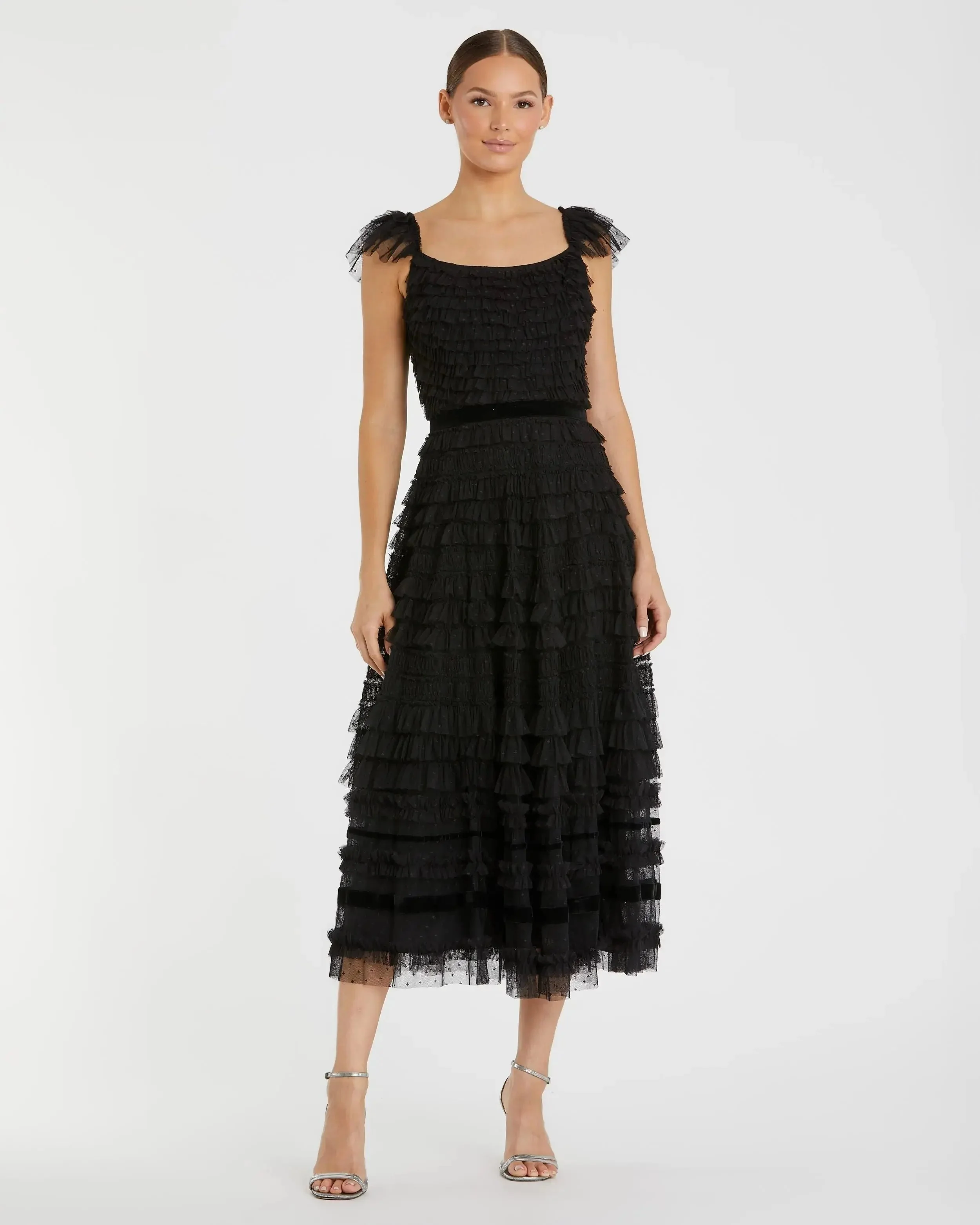 Ruffle Cap Sleeve Tiered Midi Dress