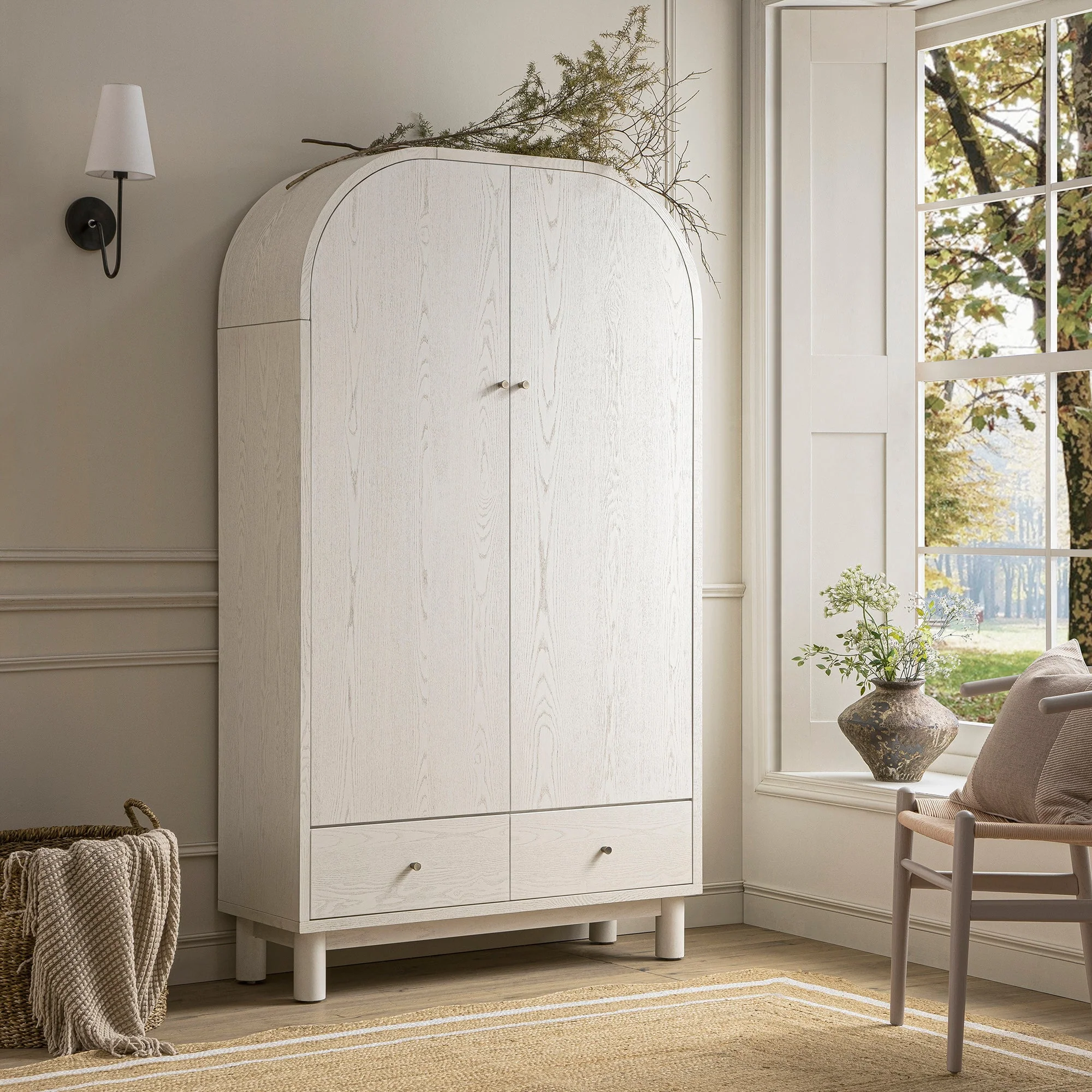 Large Storage Cabinet, Washed White Ash