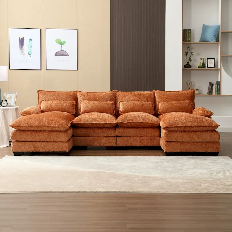 Ouyessir Large Chenille Fabric U-shaped Sectional Sofa with Cushions