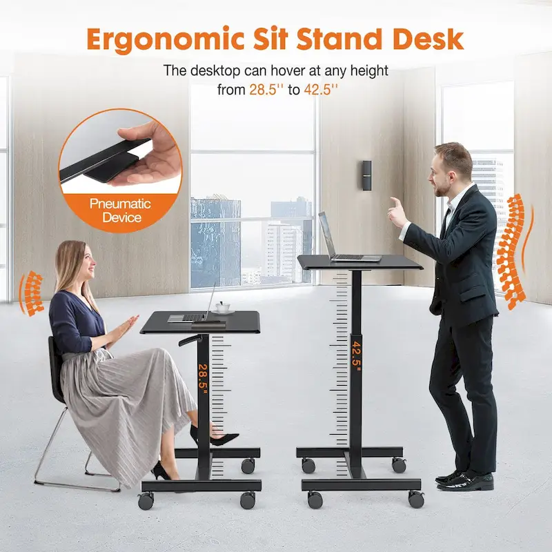 Mobile Rolling Standing Desk with Adjustable Height