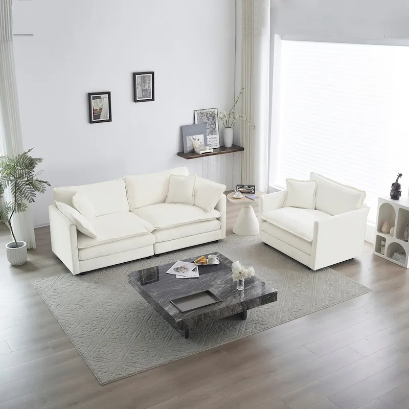 2 Seater Loveseat and Chair Set, 2 Piece Sofa & Chair Set, Loveseat and Accent Chair , 2-Piece Upholstered Chenille Sofa Living