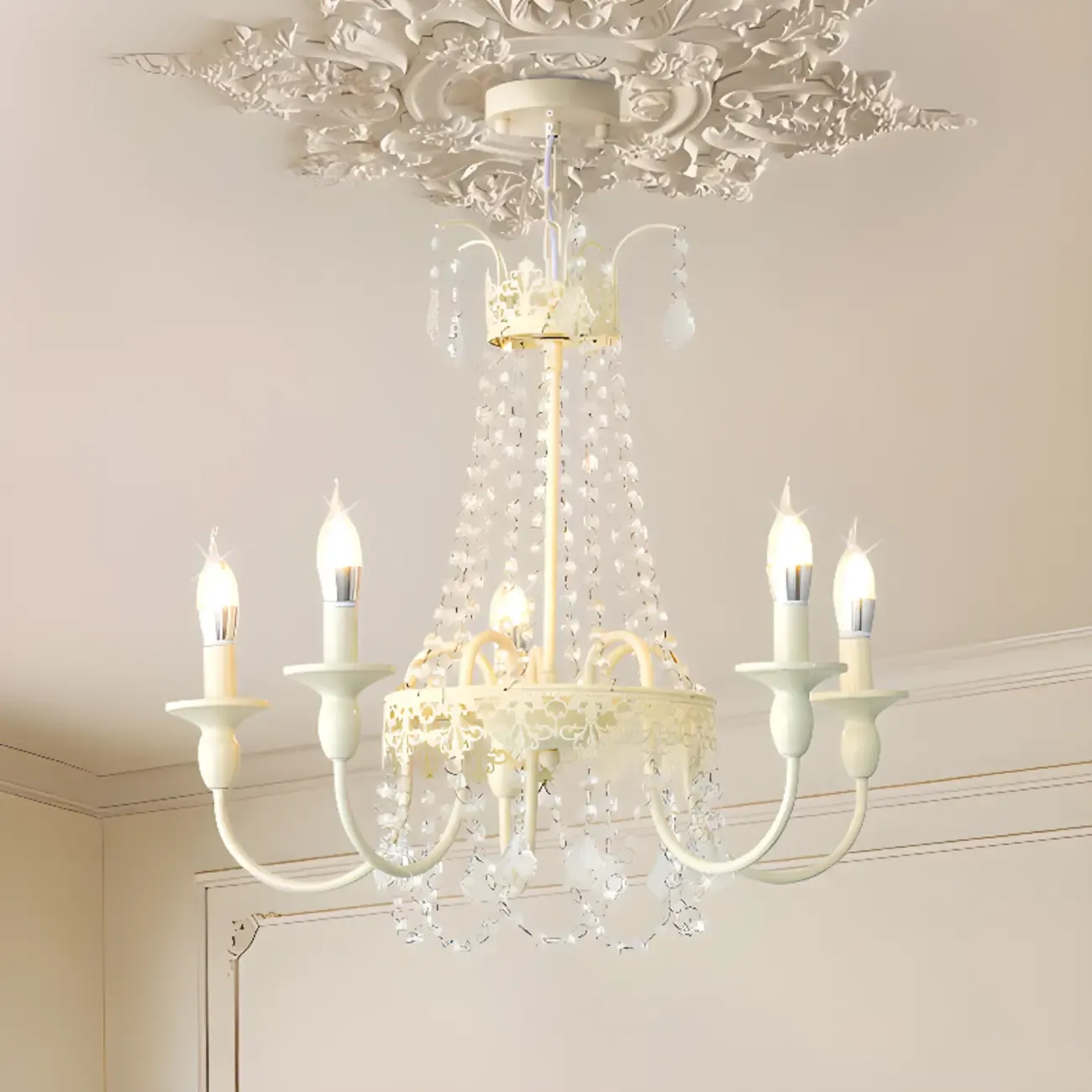 White Crystal Chandelier Classic Iron Elegant Design