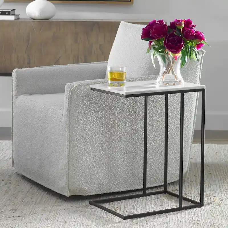 Black & White Marble Top Side Table, 1-Piece