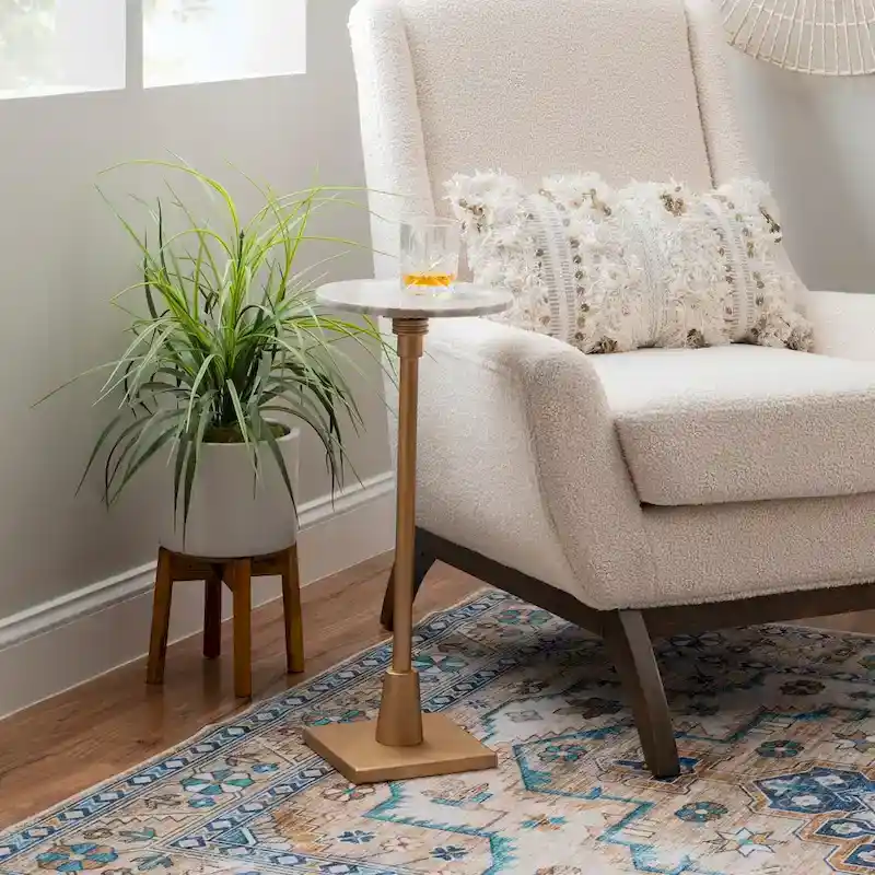 Blythe Adjustable Drink Table with Marble Top