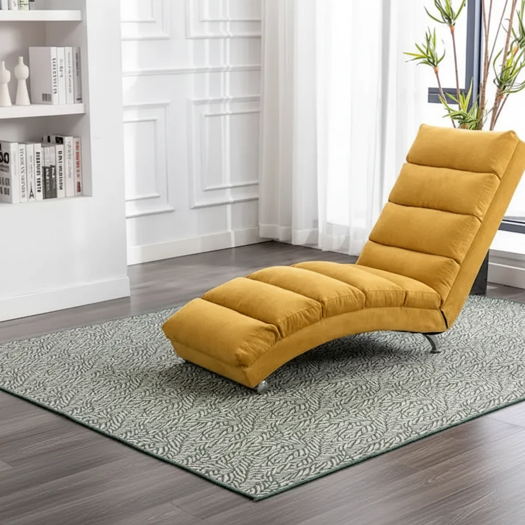 Linen Chaise Lounge Indoor Chair - 58.27 x 21.65 x 34.25