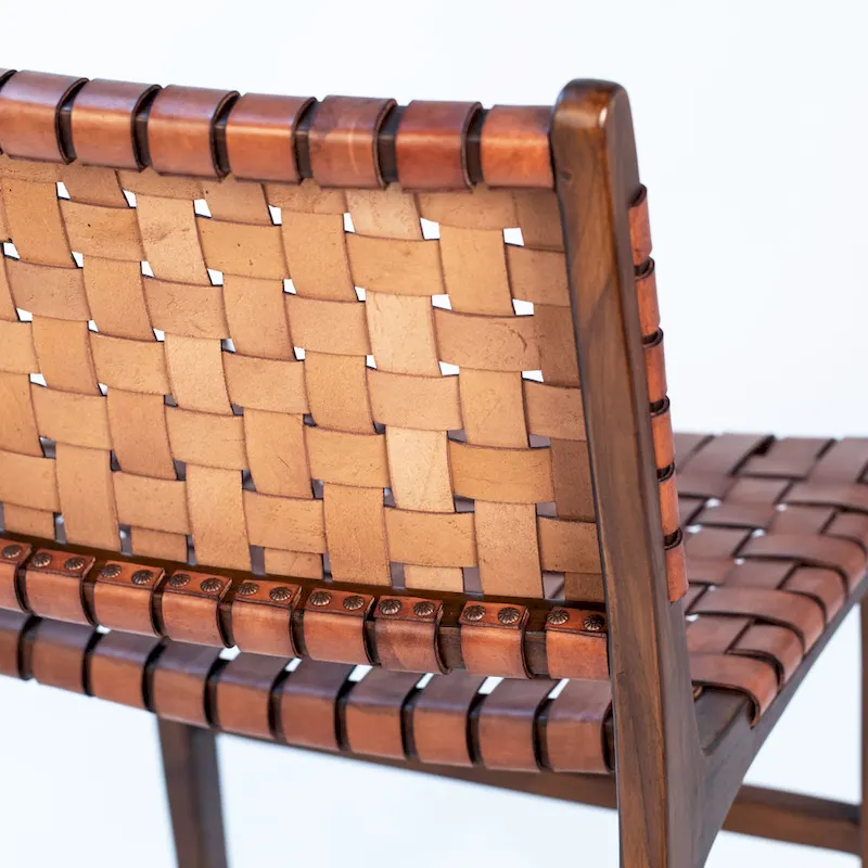 Maverick Top Grain Woven Leather with Teak Frame Dining Side Chair