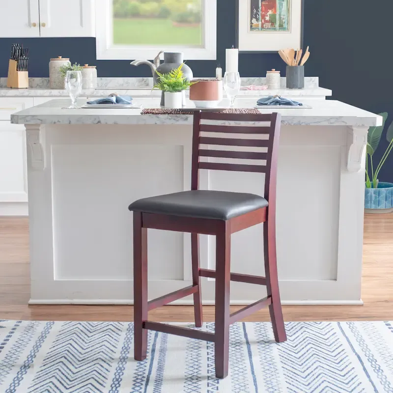 Brown/Faux Leather & Greywash/Beige Ladder Back Counter Stool, Single