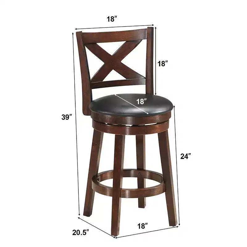 Costway Swivel Stool 24'' Counter Height X-Back Upholstered Dining Chair Kitchen Espresso