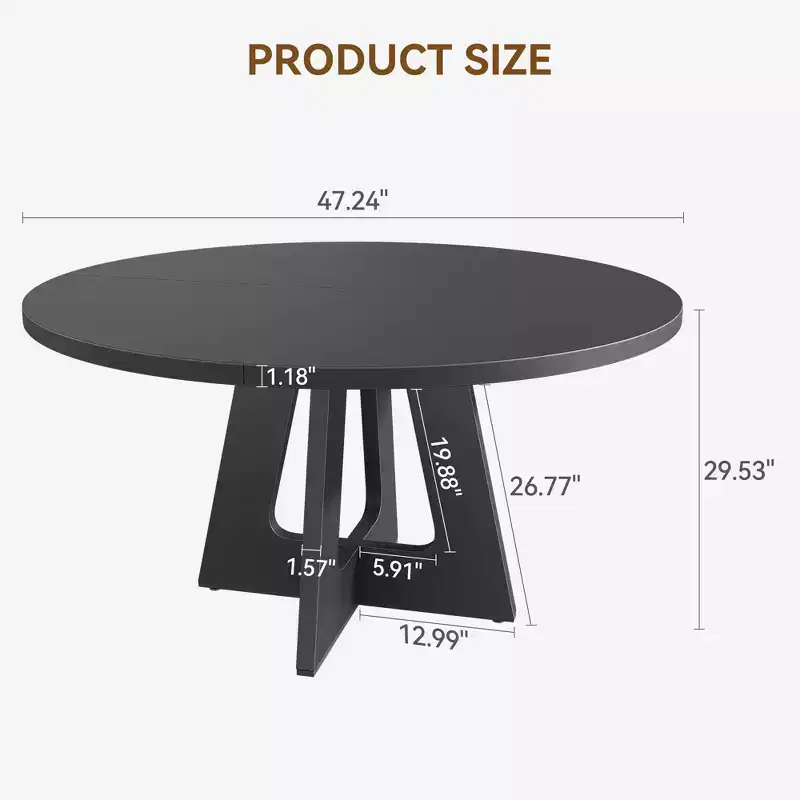 47 Inch Round Dining Table for 4-6 People, Farmhouse Circle Kitchen Dinner Table with Wooden Cross Pedestal Base for Dining Room (Table Only)