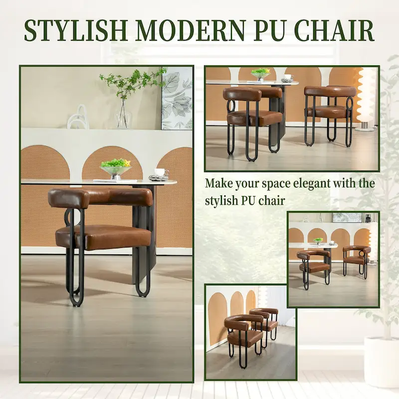2 PCS PU Leather Upholstered Dining Chair Set wMetal Legs