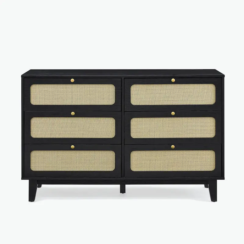 6-Drawer Dresser with Rattan Weave Fronts - Wood - 56 Inch