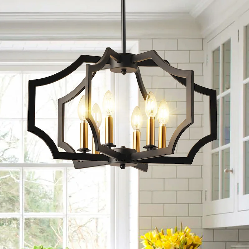 6-L Lantern Industrial Adjustable Metal Pendant Light Kitchen Island Chandelier - 11.8 x 21.3  - N/A