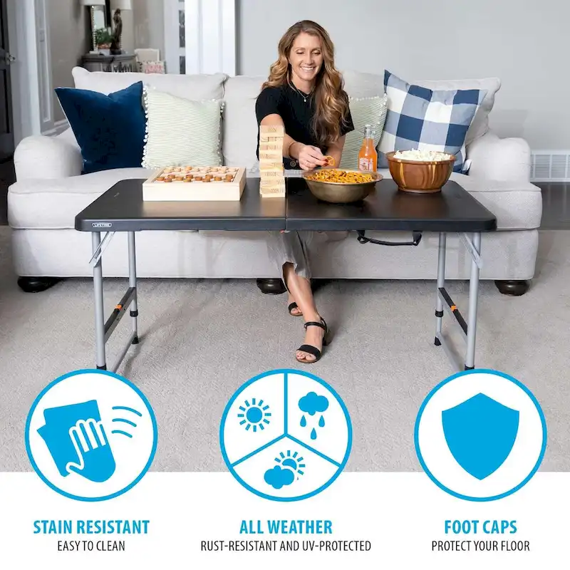 Lifetime 4-Foot Fold-In-Half Adjustable Table, Black (Light Commercial)