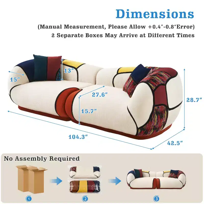 Dyonery 104 Oversized Modern Curved Sofa,Minimalist 4-Seat Chenille Couch for Living Room Apartment,Boneless Floor Lounge Couches No Assembly