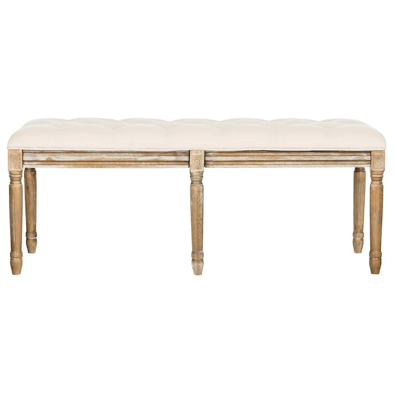 French Brasserie Tufted Rubberwood Bench in Rustic Oak Finish — 47