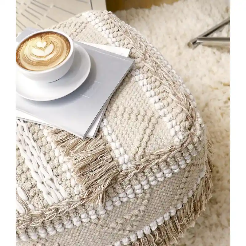 Pasargad Home Grand Canyon Cotton Pouf, Beige