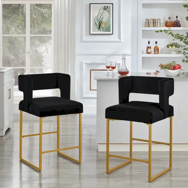 Emerald/Cream/Black/Navy/Grey Velvet Counter Bar Stool, Set of 2