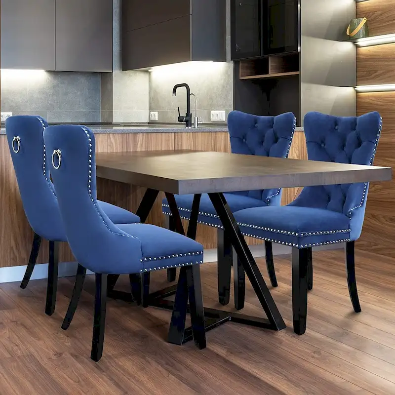 Dining Chairs Set of 6, Luxury Upholstered Velvet Kitchen Chairs Side Chair with Padded Seat Back and Solid Wood Legs