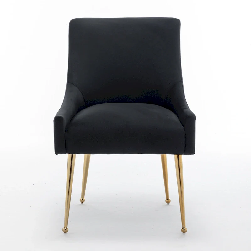 Velvet Upholstered Armless Dining Chair with Gold Metal Legs – Beige / Green / Black / Navy / Grey