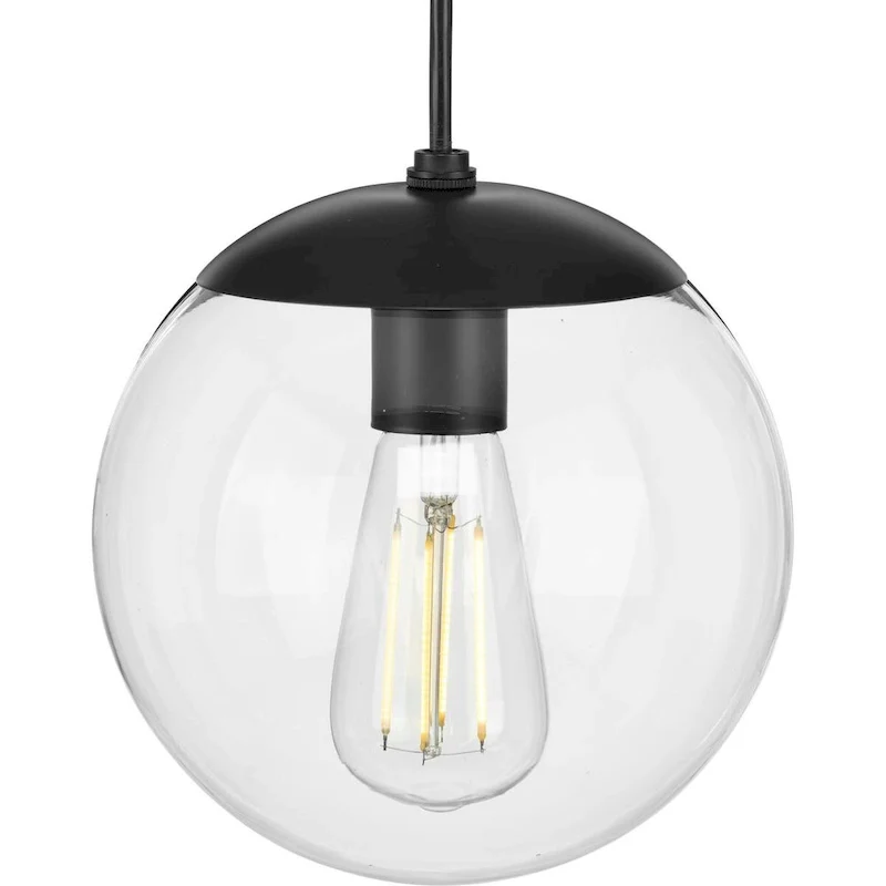 Atwell Collection 1-Light Clear Glass Matte Black Small Pendant - 8 in x 8 in x 8.75 in