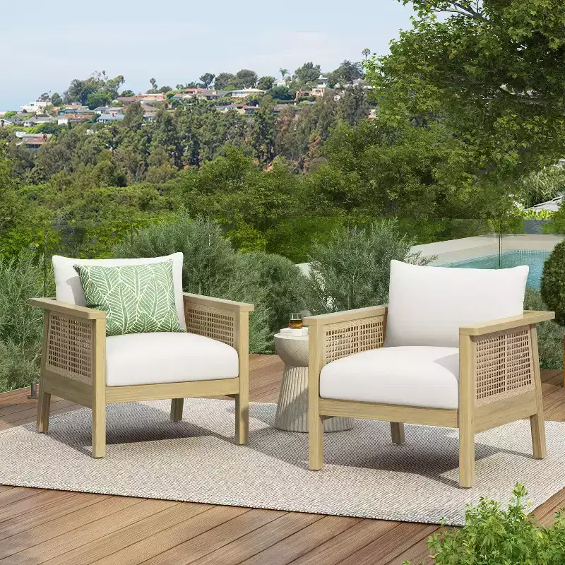 Christopher Knight Home Seokwoo Farmhouse Outdoor Acacia Wood Club Chairs with Wicker and Cushion