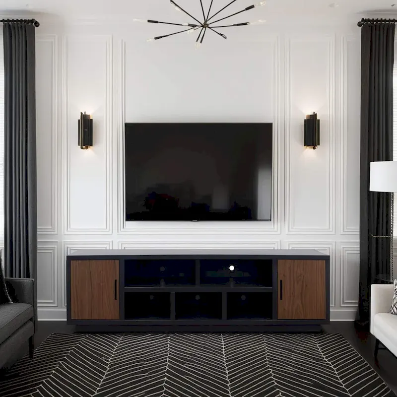 Aria 85 Inch TV Stand for TVs up to 95 Inches, No Assembly Required, Black and Walnut Finish