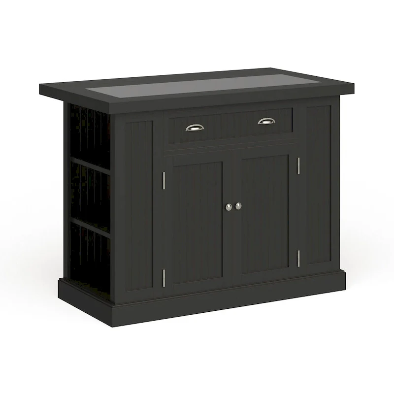 Nantucket Black Wood and Granite Inlay Kitchen Island