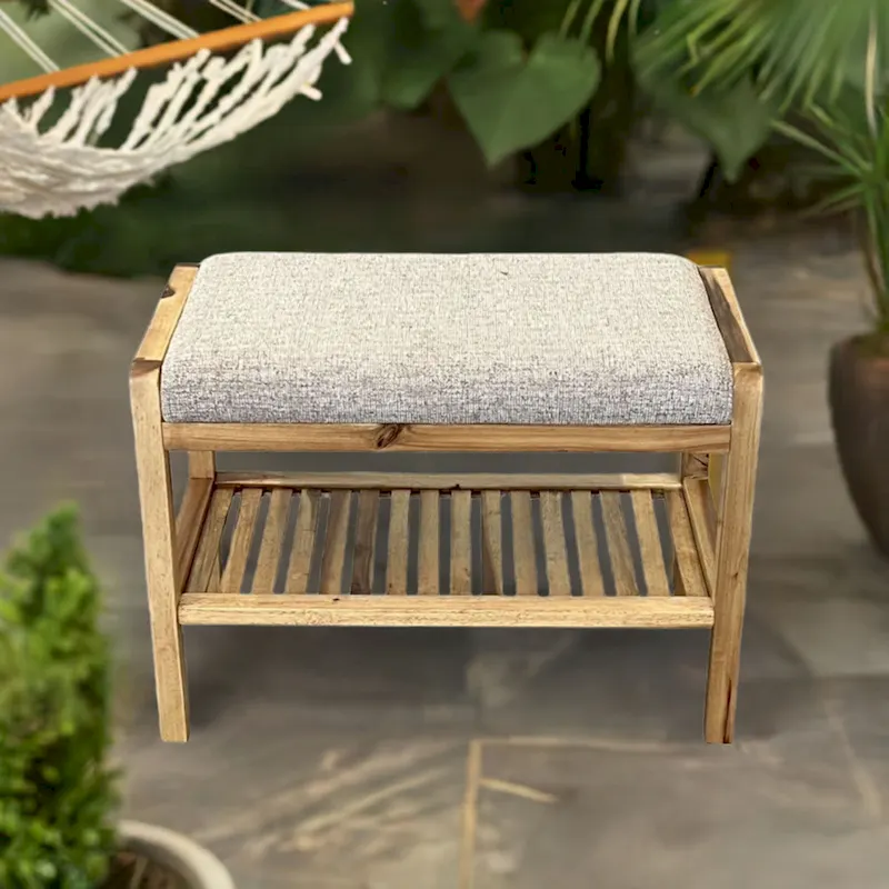 Solid Acacia Wood Padded Bench