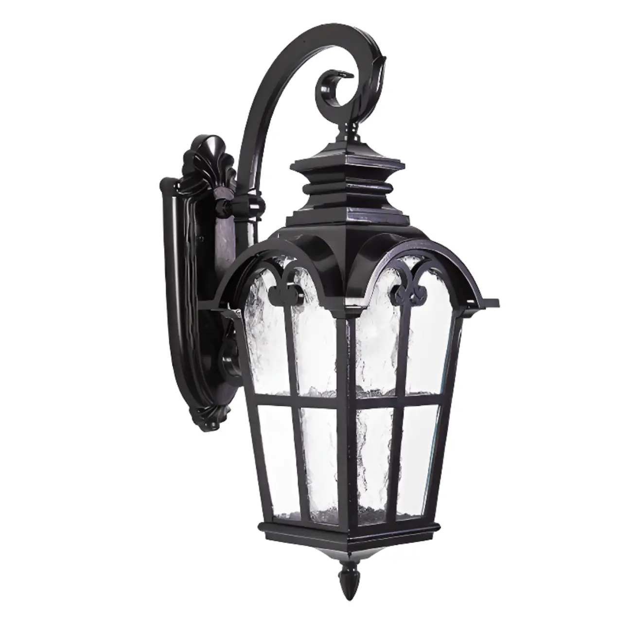 Industrial Curved Arm Black Outdoor Wall Lantern Sconce
