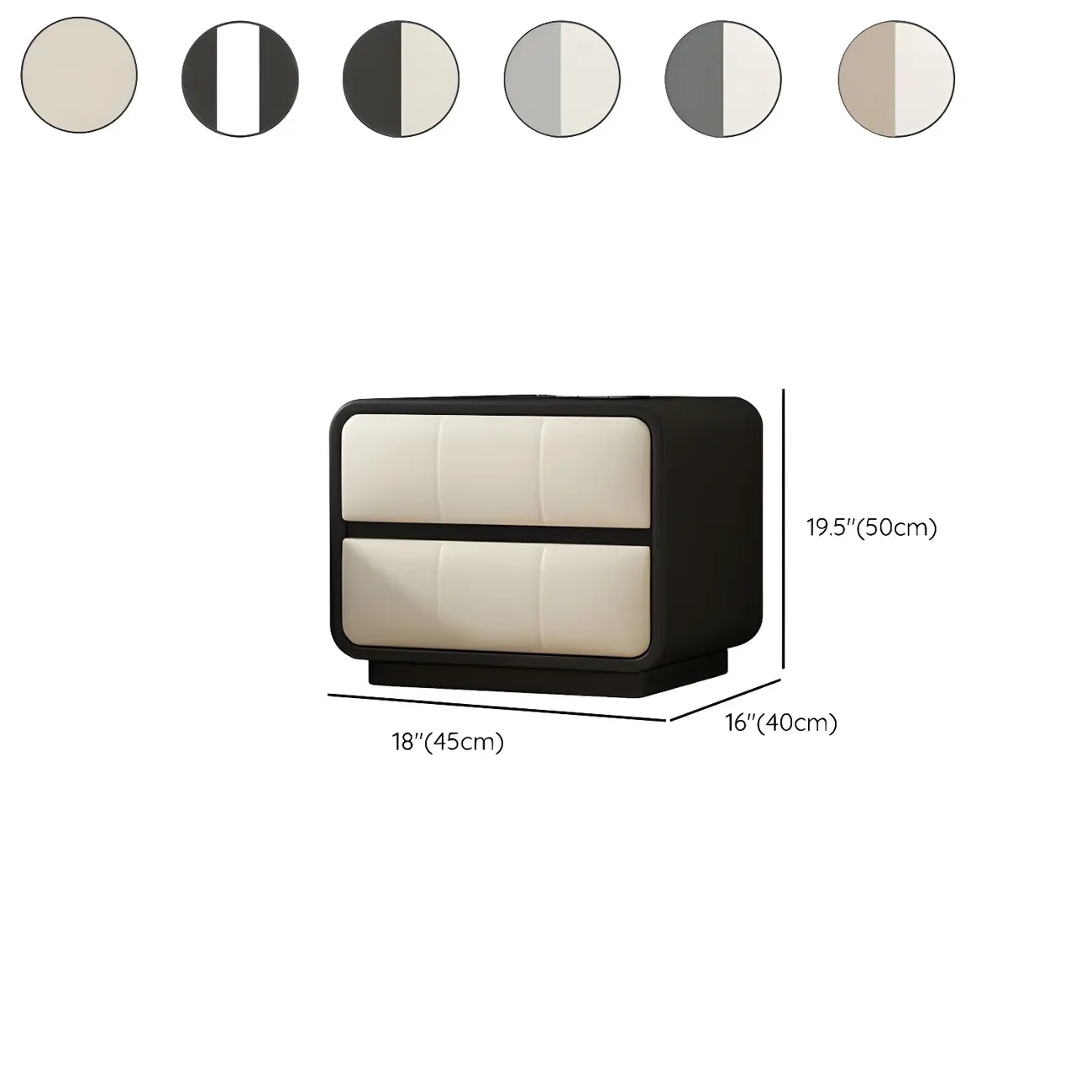 Modern Leather Wood Soft-Line 2 Drawer Nightstand