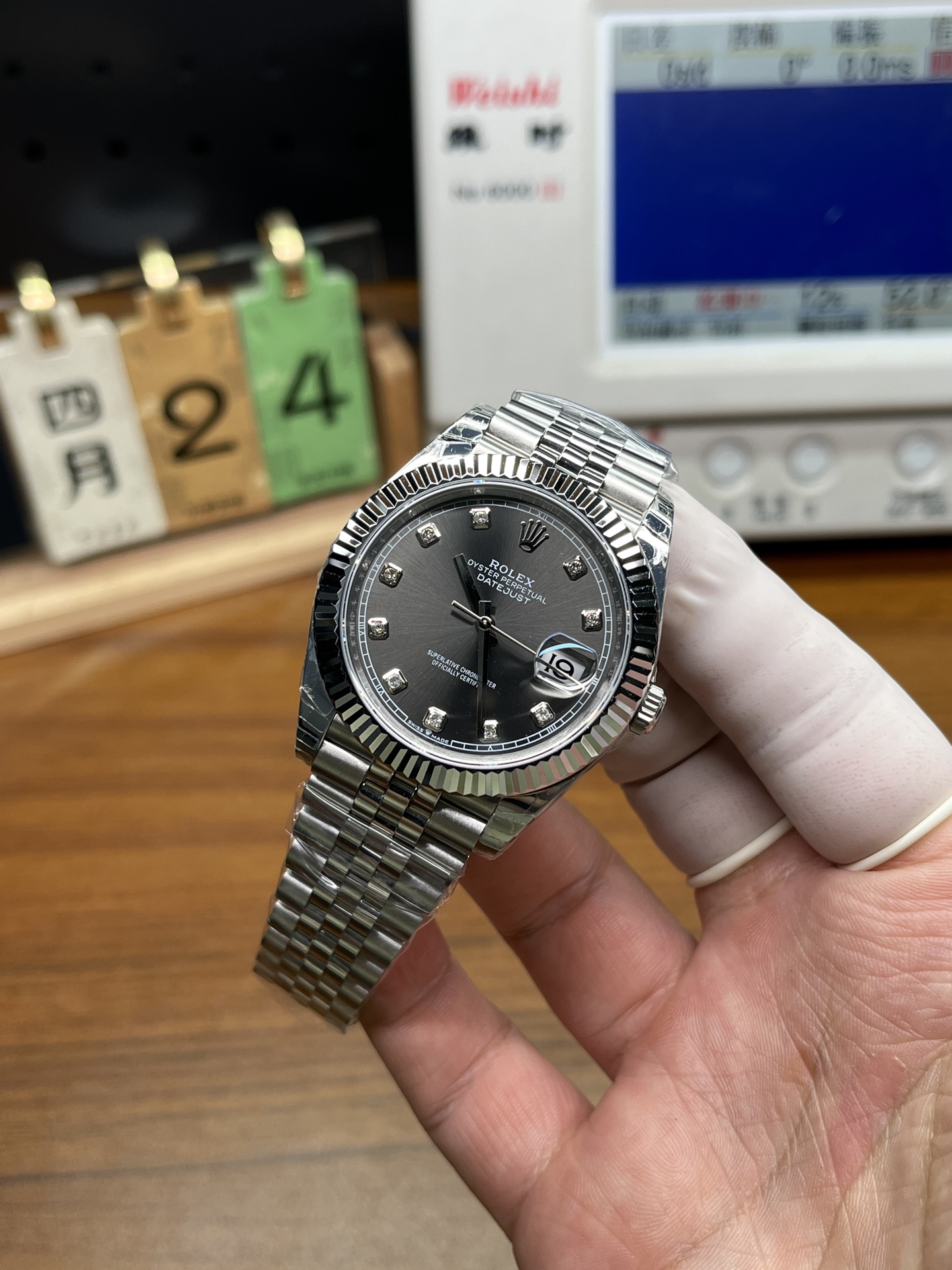 Close-up of the Rolex Datejust replica watch showcasing its features