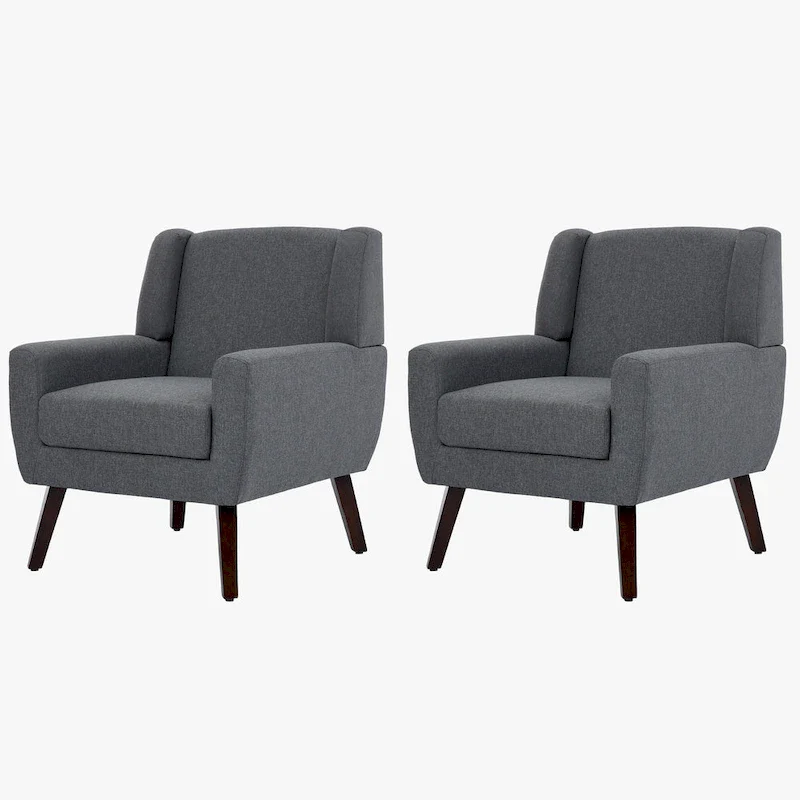 Wingback Accent Chair Set of 2 - Polyester Upholstered
