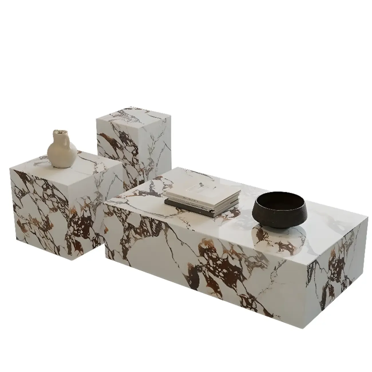 Modern Rectangular Gray Stone Coffee Table