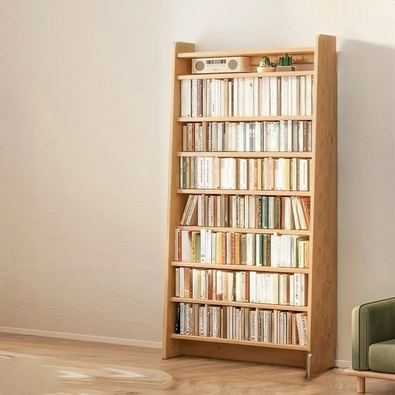 Natural Narrow Multi-Layer Open Back Wooden Bookshelf