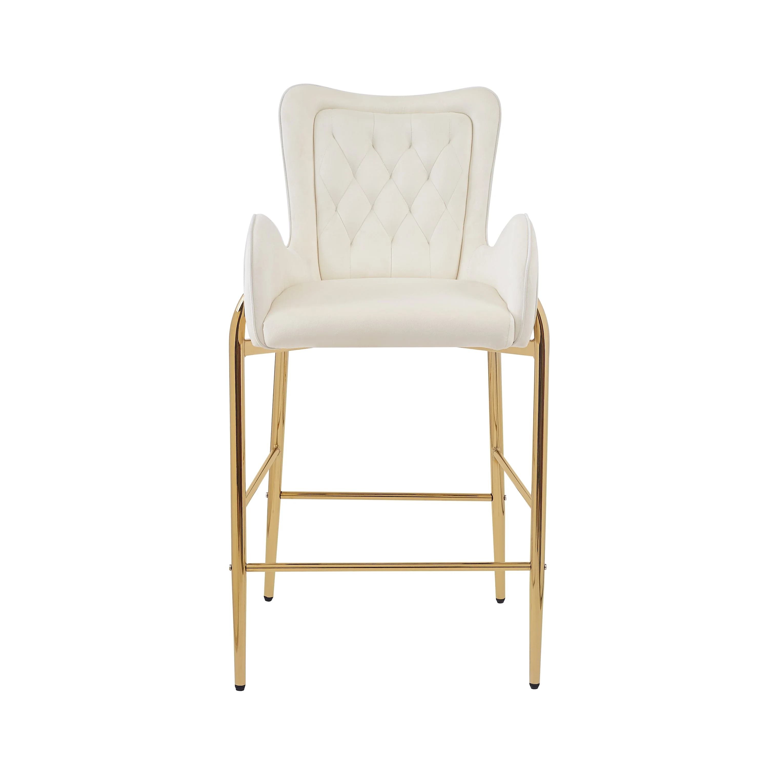 Set of 2 Velvet Counter Stools Tufted Bar Chairs Gold Frame