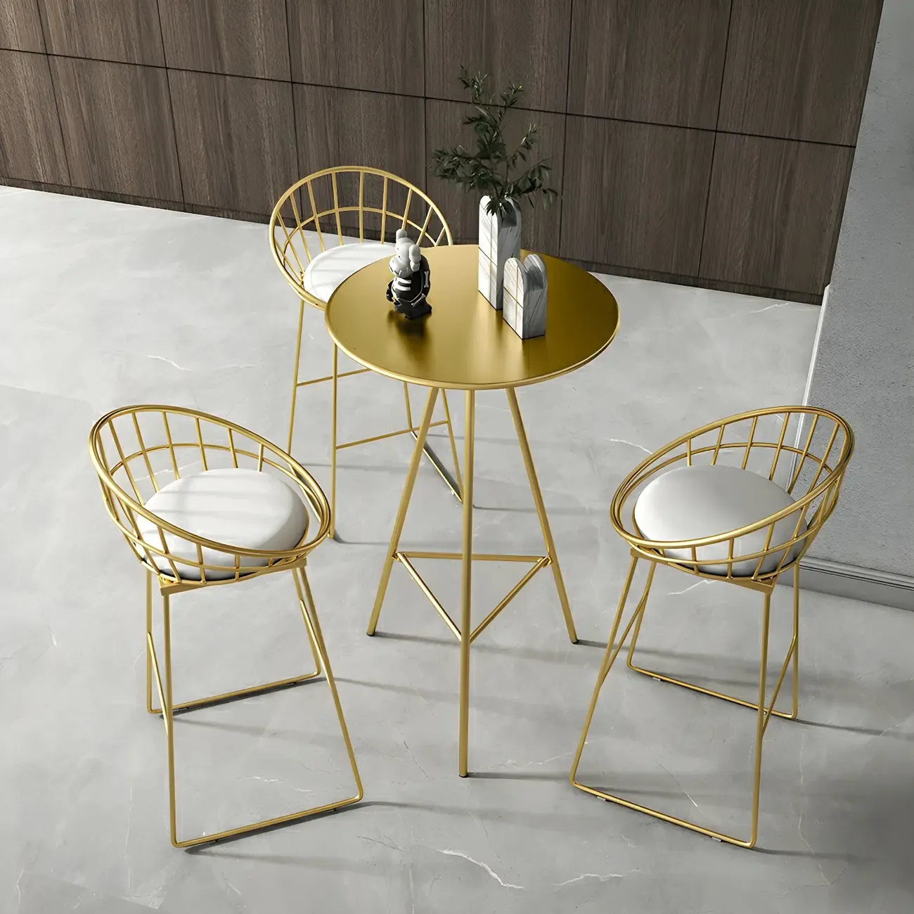 Modern Glam Round Gold Metal Tripod Bar Tables