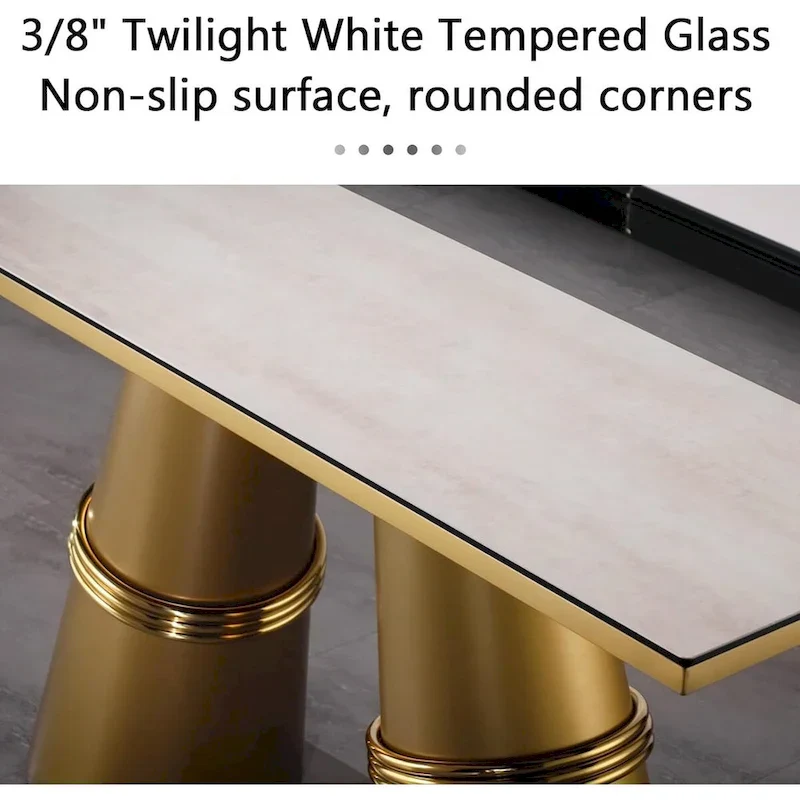 Glam 60 inch Rectangular Glass Console Table with Brushed Gold Stainless Steel Base