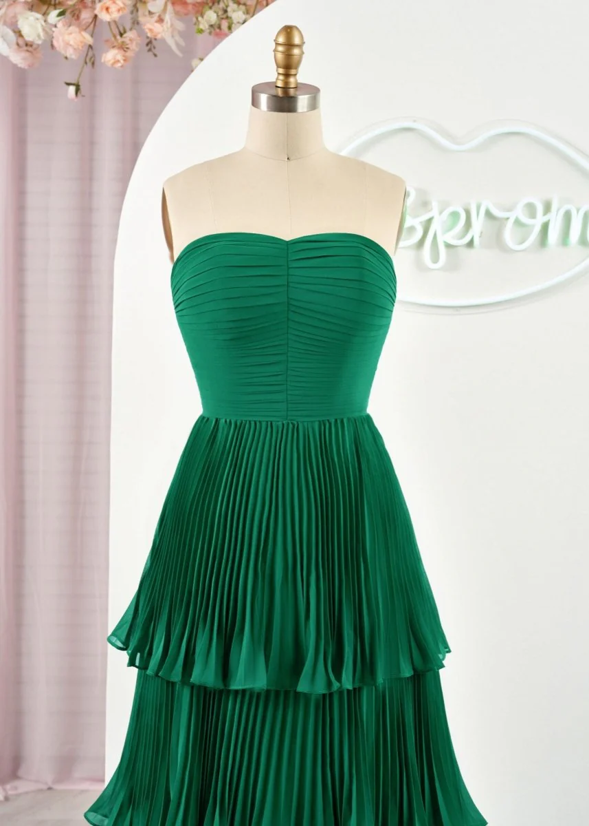 Strapless Emerald Green Ruffle Multi-Layer Long Prom Dress