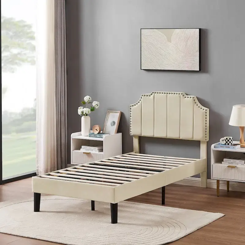 Bedroom Sets, 15 Style Options, 3-pieces Bedroom Set with Height Adjustable Upholstered Bed and Nightstands Set of 2-VECELO