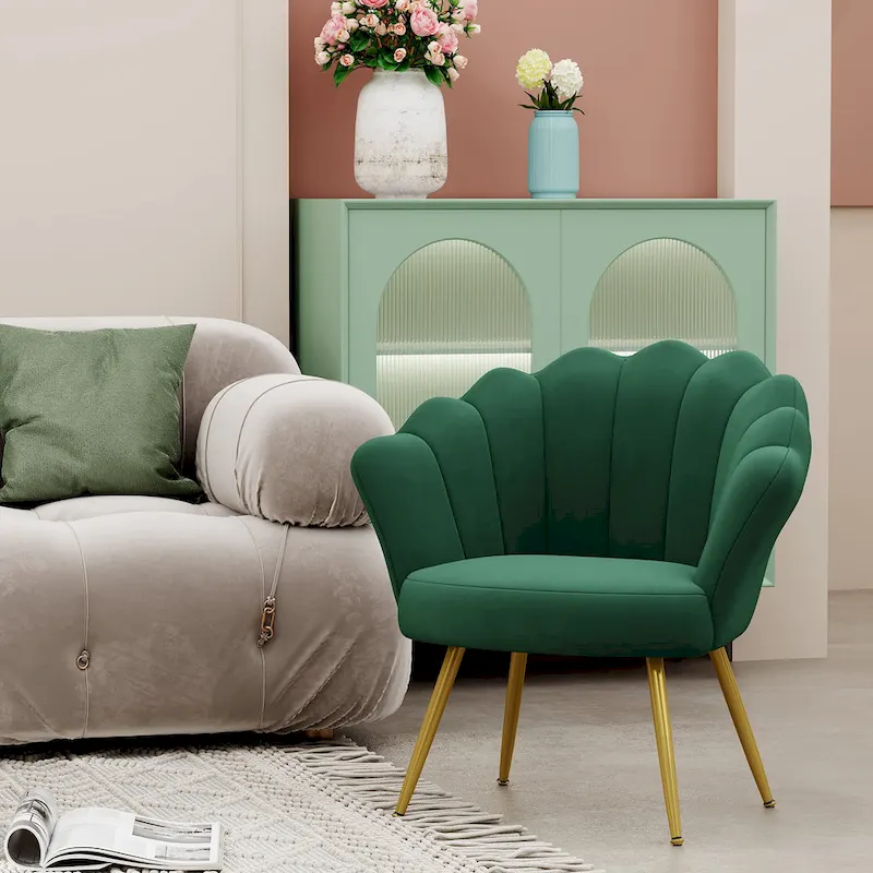 Gold Velvet Shell Accent Chair - Single Seat