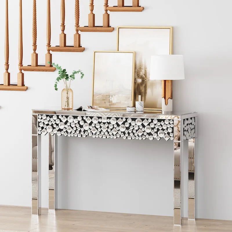 Glam Console Table with Crystal Frame