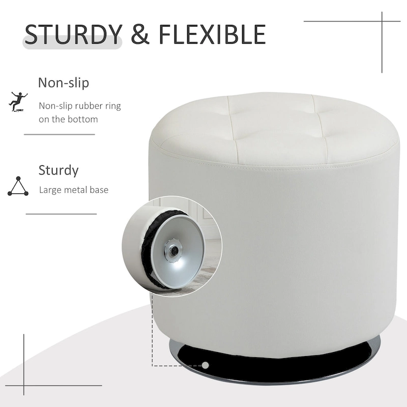HOMCOM 360-deg Swivel Foot Stool Round PU Ottoman with Thick Sponge Padding and Solid Steel Base