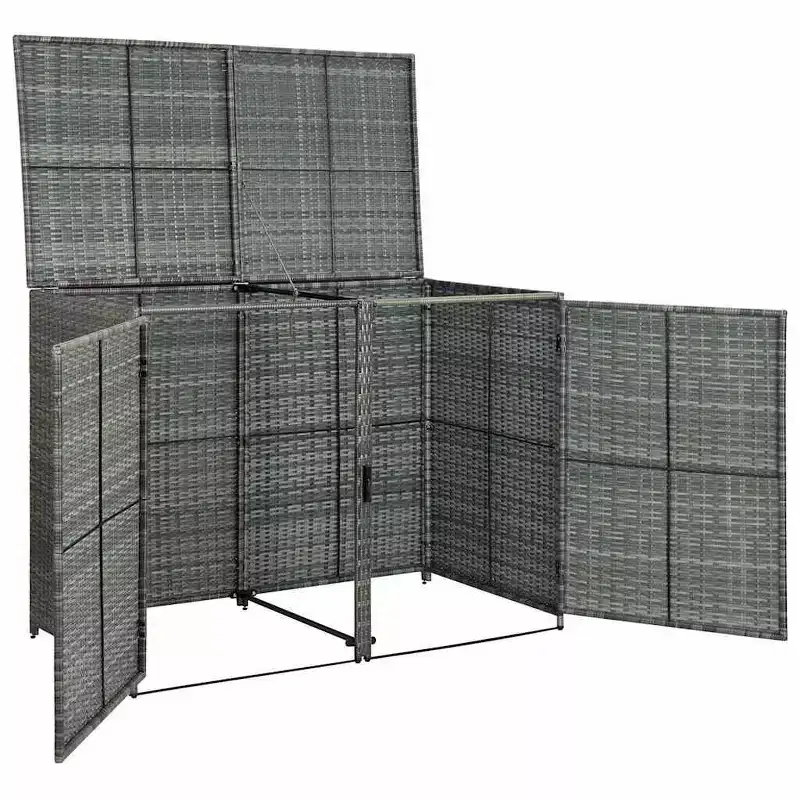 vidaXL Double Wheelie Bin Shed with Lid, Poly Rattan