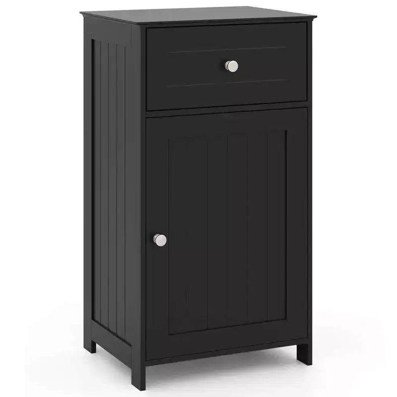 Costway White Floor Storage Cabinet Bathroom Organizer Cupboard Drawer Shelf Bath Towel White/Gray/Black
