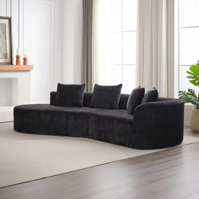 114 Chenille Deep-Seat Sectional Sofa with 4 Pillows