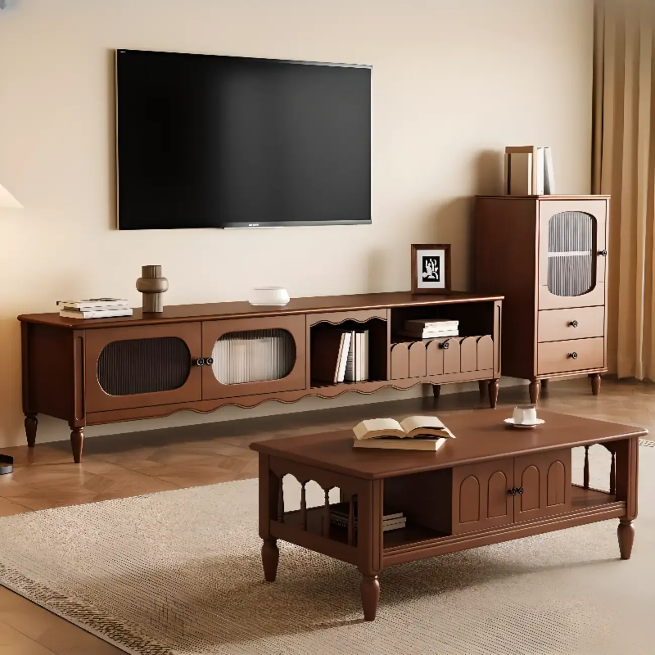 Modern Wooden TV Stand with Shelves and Storage