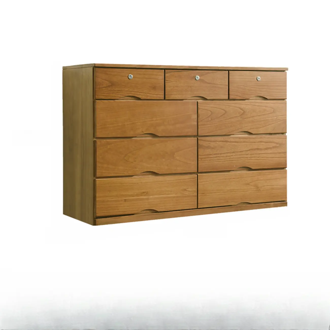 Natural Wood Double Dresser with Lockable Drawer