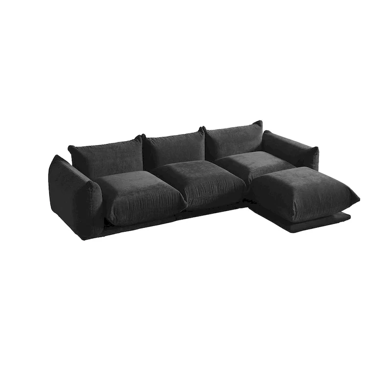 104 L-shape Chenille Modular Sofa Modern Sectional Semi-firm Sofa Couch with Ottoman